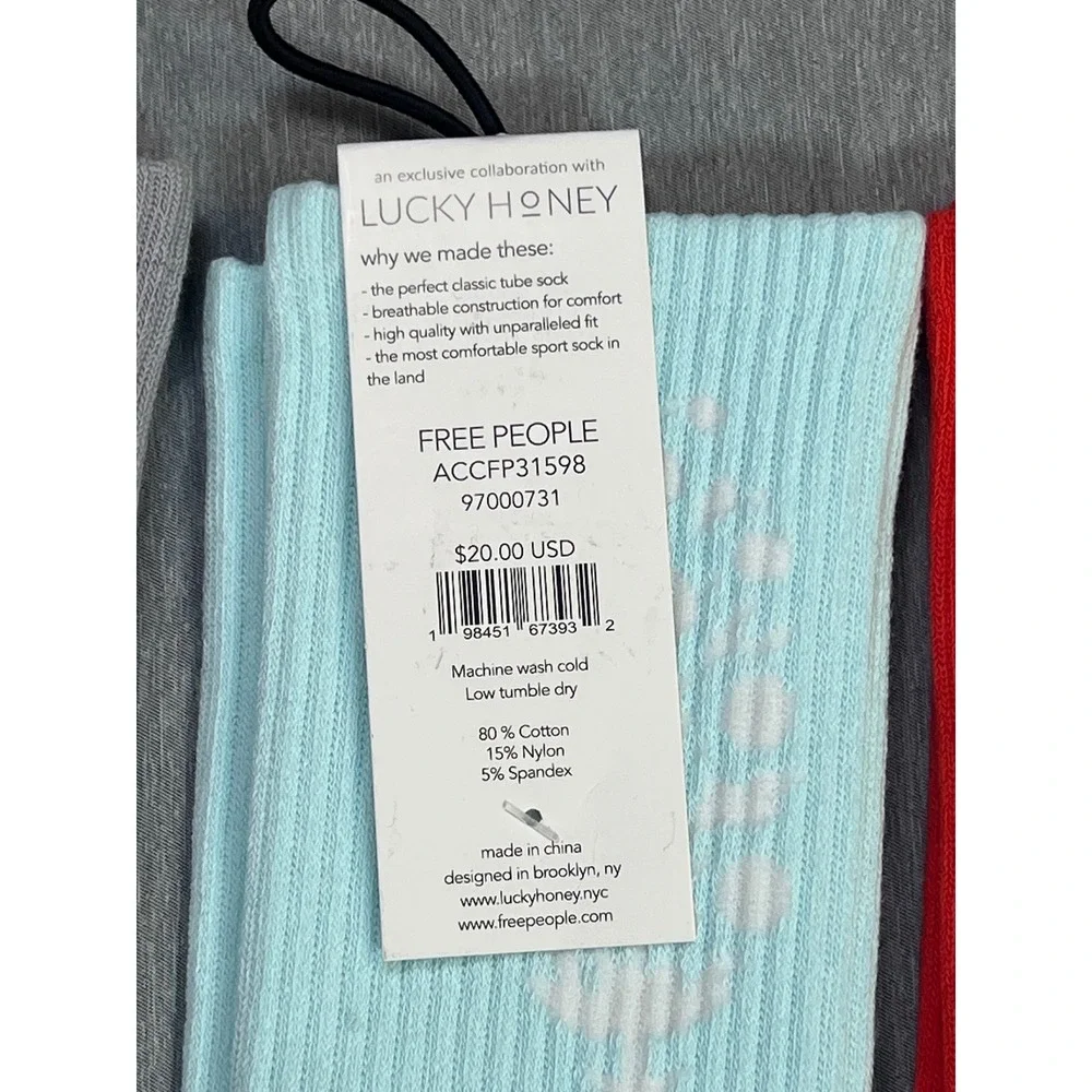 FP Movement Free People x Lucky Honey Last Lap Tube Socks 3 Pair Grey orange NEW